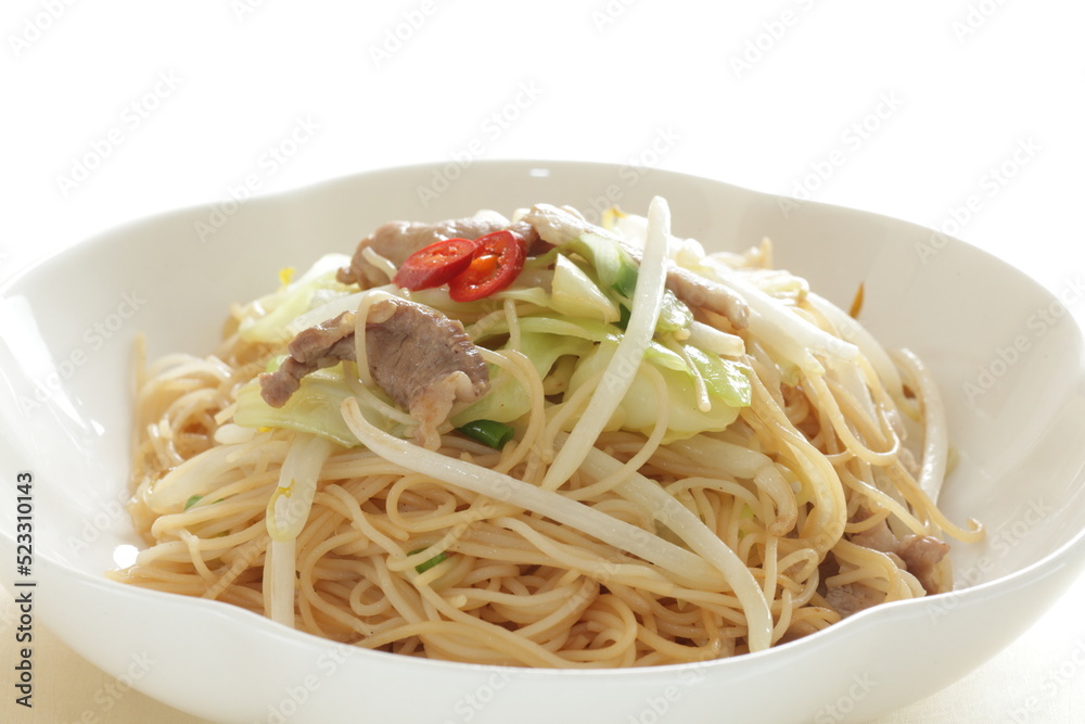 Chinese food, soy sprout and chicken fried noodles Chinese food, soy sprout and chicken fried noodles