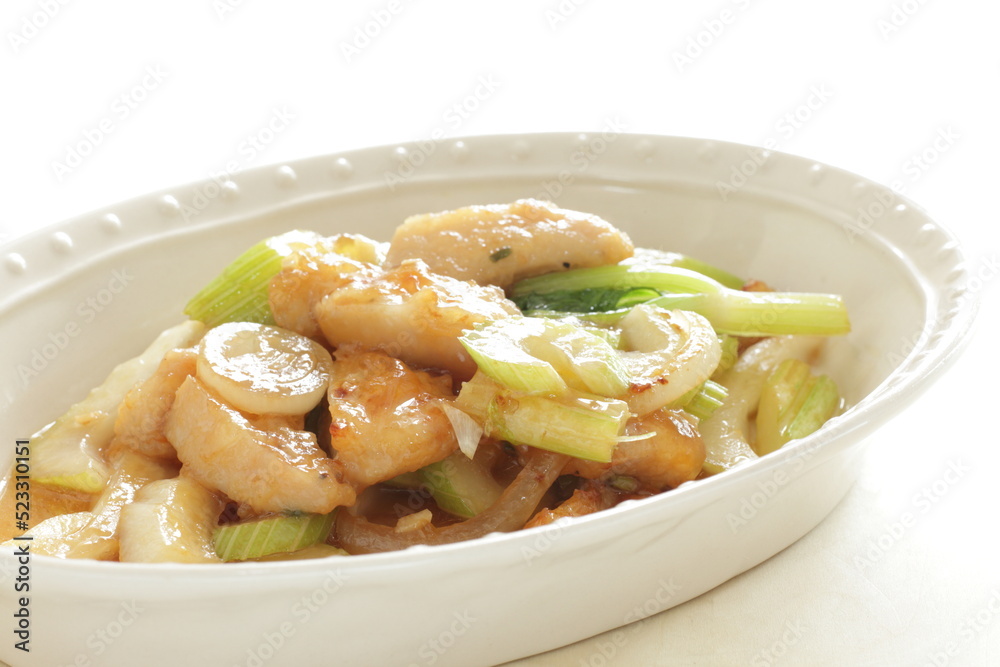 Chinese food, chicken bone and celery stir fried Chinese food, chicken bone and celery stir fried