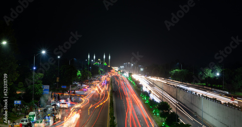 Night view of Faisal Evenue Islamabad, Pakistan on 14th August 2022 at Independance day photo