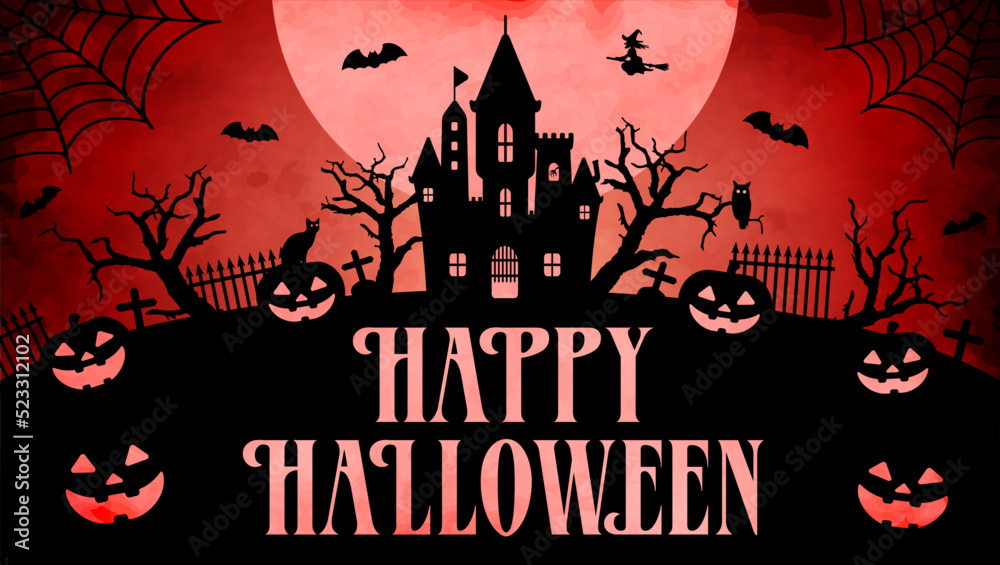 Happy halloween silhouette vector illustration for web banner etc.