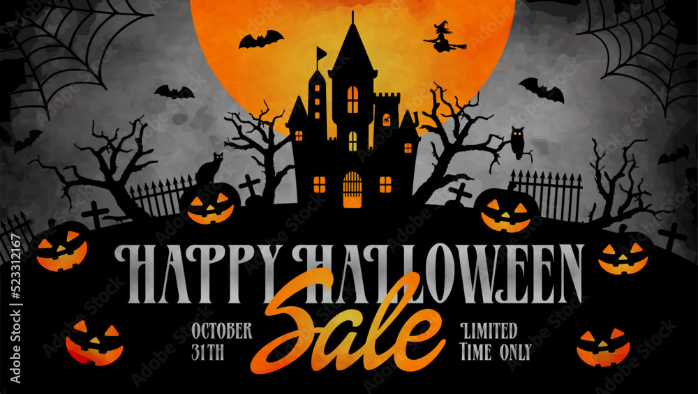 Halloween sale vector banner illustration