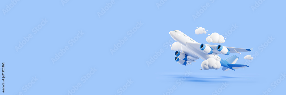 Airplane take off, travel and tourism concept. Copy space