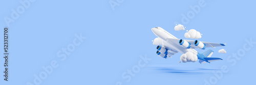 Airplane take off, travel and tourism concept. Copy space