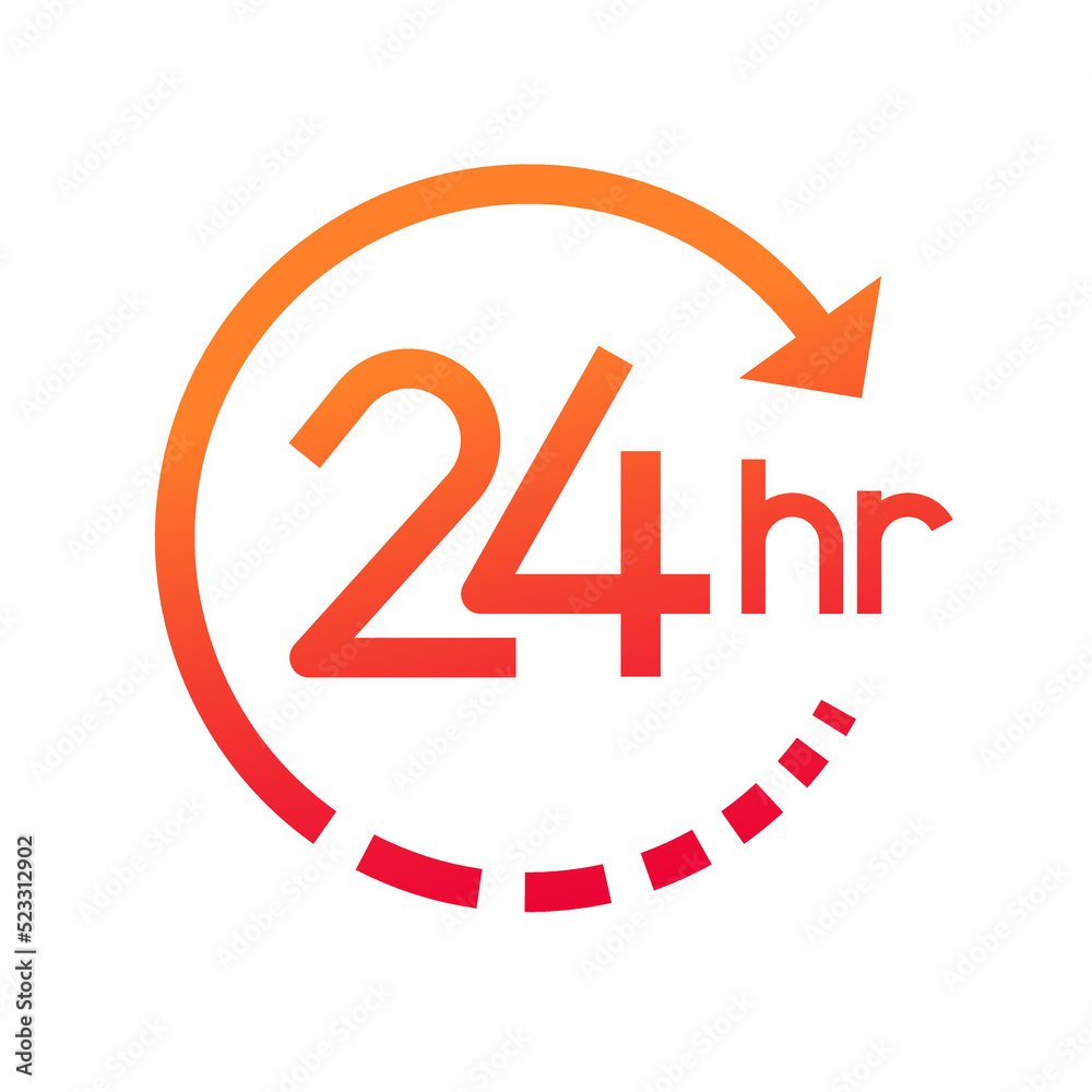 Twenty four hour with arrow loop icon, 24 hours cyclic sign, Opened order execution or delivery, All day business and service, Vector design illustration Twenty four hour with arrow loop icon, 24 hours cyclic sign, Opened order execution or delivery, All day business and service, Vector design illustration