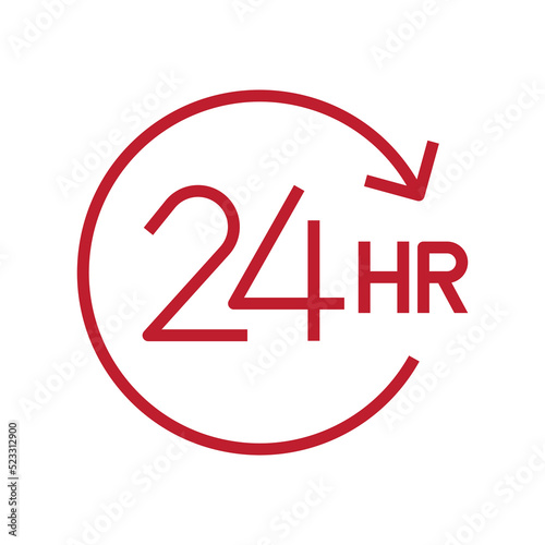 Twenty four hour with arrow loop icon, 24 hours cyclic sign, Opened order execution or delivery, All day business and service, Vector design illustration