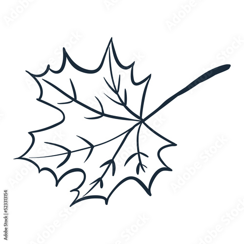 Maple leaf. Vector illustration with doodles on the theme of cozy autumn. A cute element for greeting cards, posters, stickers and seasonal design. Isolated on a white background