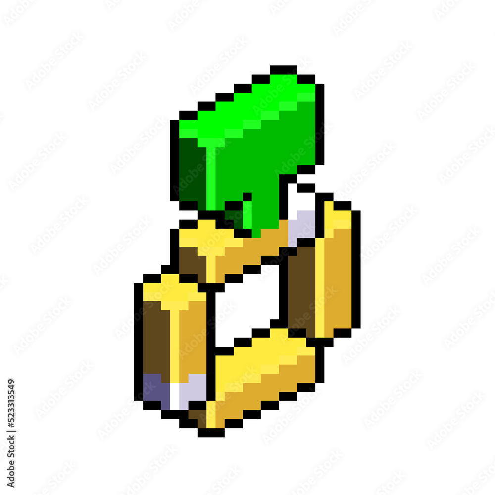 Fototapeta premium Gold ring with green emerald pixel art