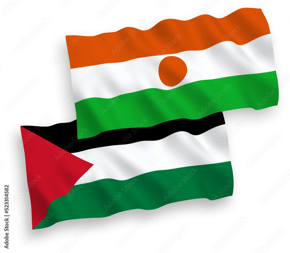Flags of Republic of the Niger and Palestine on a white background
