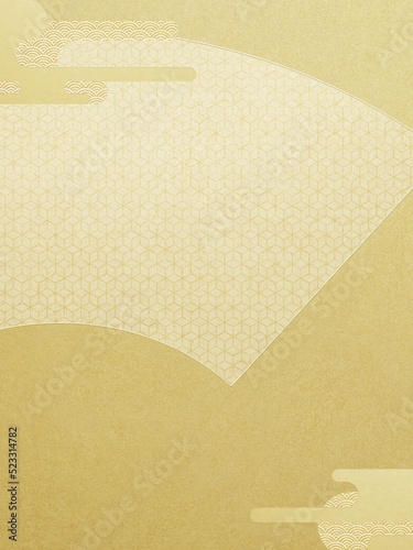 Oriental golden background material using a fan