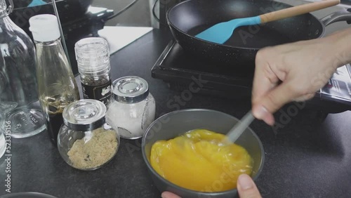 Beat the scrambled eggs