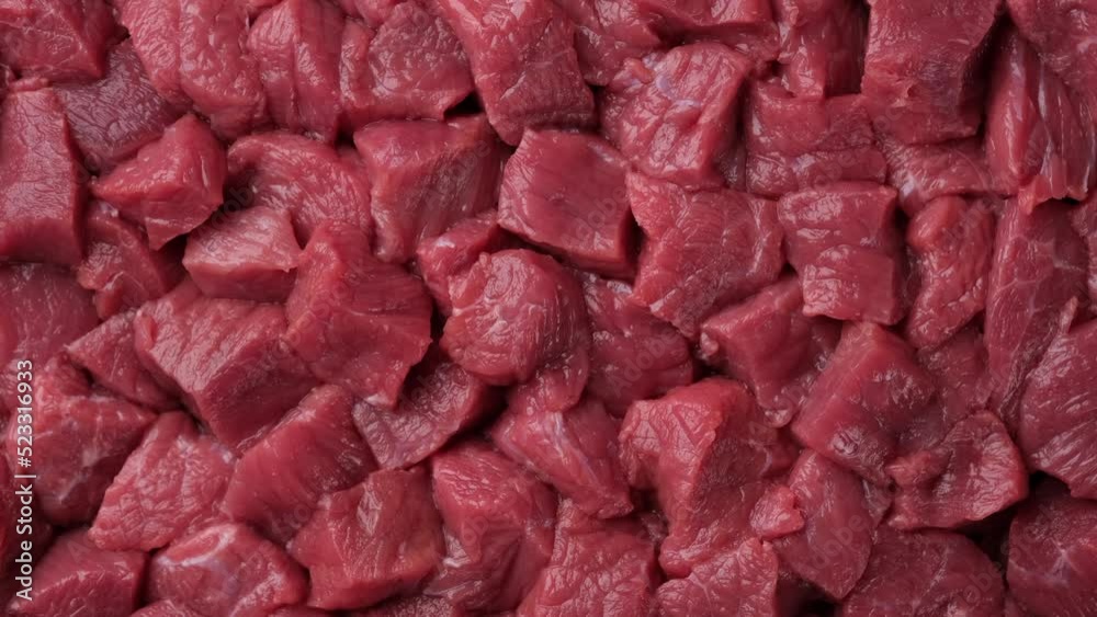 Raw meat. Chopped raw veal top view, rotation Raw meat. Chopped raw veal top view, rotation