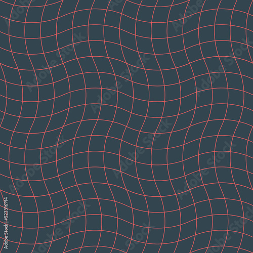 Conceptual Wireframe Warped Surface Outline Seamless Pattern Vector Abstract Background. Geometric Linear Distorted Structure Repetitive Techno Rave Backdrop. Line Art Trendy Graphic Illustration