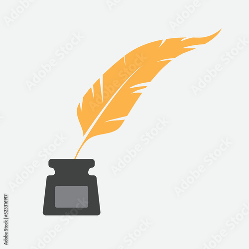 Feather and inkwell icon symbol for your design.