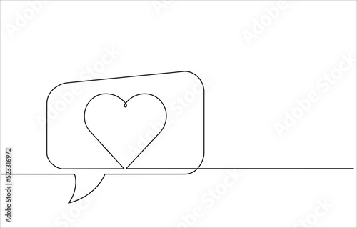 Continuous line drawing of love feelings in speech bubbles. Symbol of love in a feeling bubble. For Valentine's Day greeting cards, lover's birthday, love greetings for couples. love in doodle style.