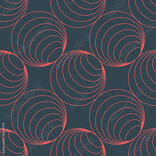 Techno Rave Music Circles Outline Seamless Pattern Vector Futuristic Abstract Background. Linear Round Forms Regular Structure Repetitive Cyberspace Wallpaper. Line Art Continuous Graphic Illustration