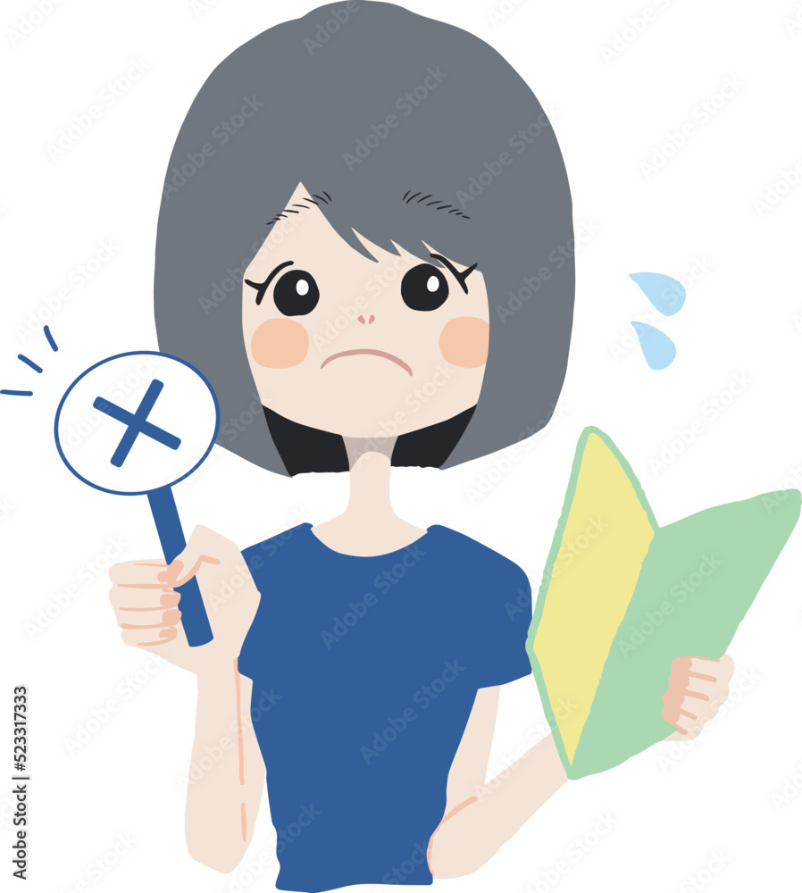 初心者マークを持っている、初心者NGの女の子のイラスト
