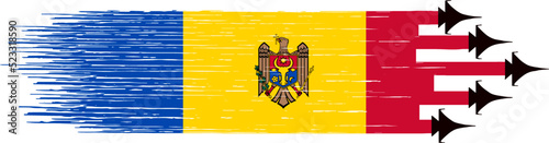 Moldova flag with military fighter jets isolated   background