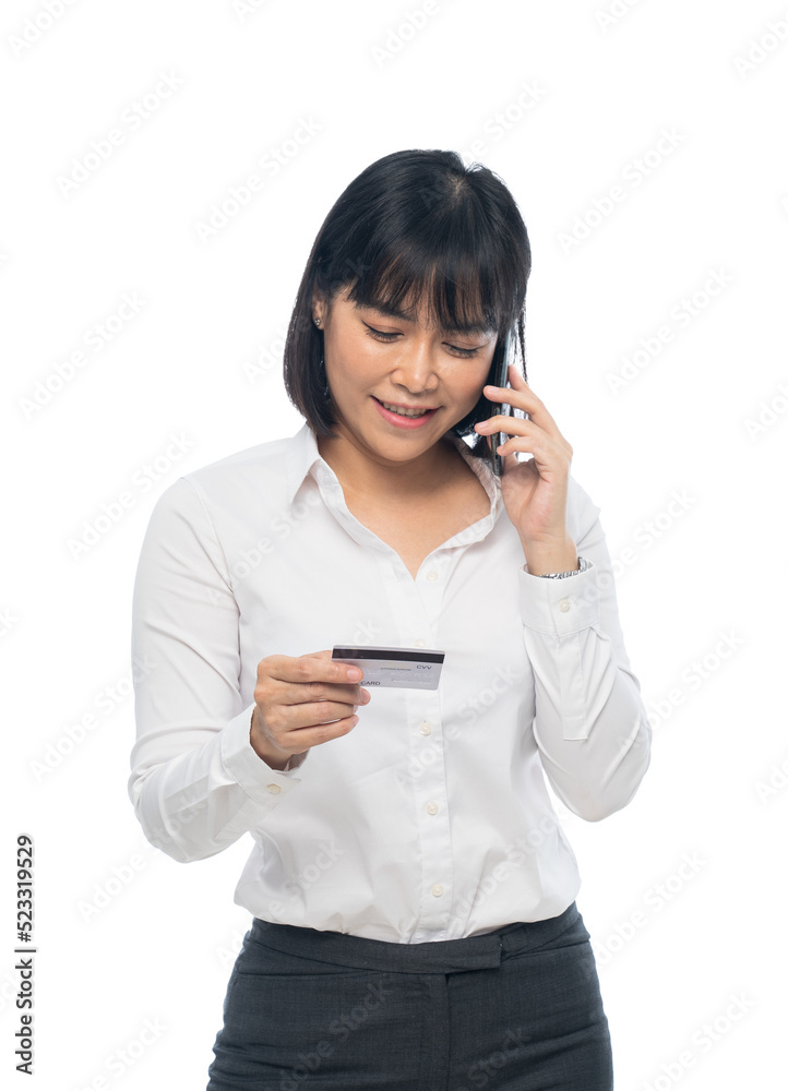 woman wearing white shirt holding credit card woman wearing white shirt holding credit card