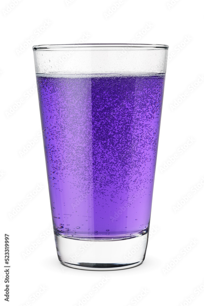 Glass of purple soda isolated white. Glass of purple soda isolated white.