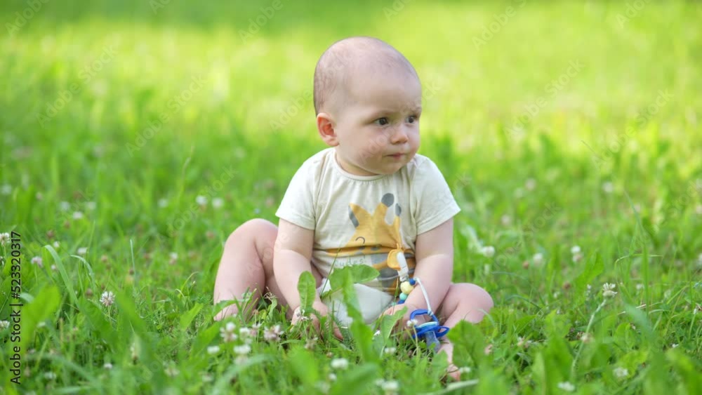 Baby sitting in the green grass. Cute little toddler baby boy child playing in the garden on grass at day time. Baby sitting in the green grass. Cute little toddler baby boy child playing in the garden on grass at day time.