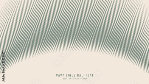 Wavy Ripple Lines Halftone Engraving Pattern Abstract Vector Bent Form Pale Green Border Isolate On Light Background. Half Tone Art Graphic Texture Neutral Wallpaper. Semi Circle Aesthetic Abstraction