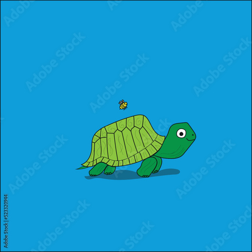 Fototapeta Naklejka Na Ścianę i Meble -  turtle cartoon, illustration of turtle and bee for kids book