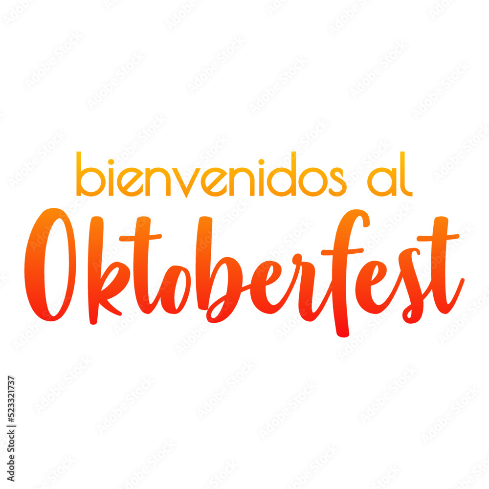 Festival de cerveza Oktoberfest. Logotipo con texto bienvenidos al Oktoberfest en inglés en color anaranjado