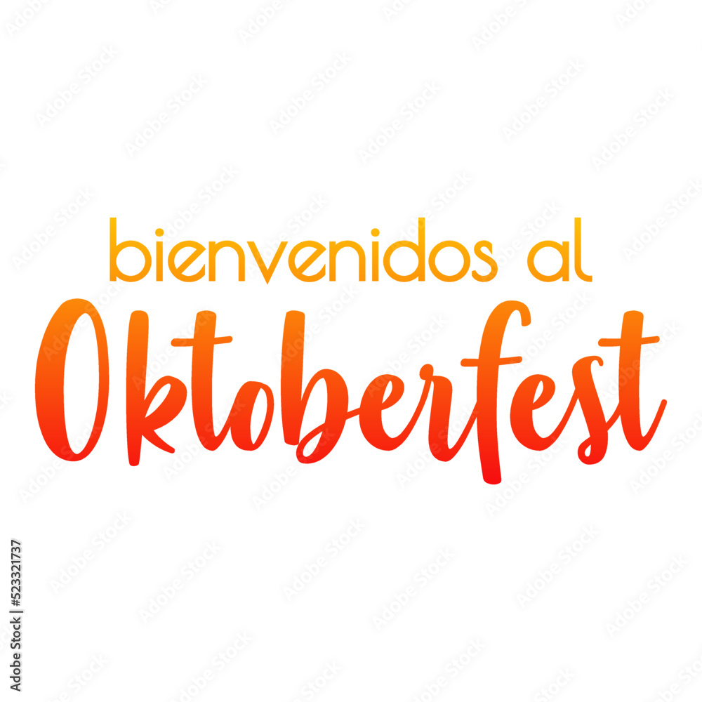 Festival de cerveza Oktoberfest. Logotipo con texto bienvenidos al Oktoberfest en inglés en color anaranjado Festival de cerveza Oktoberfest. Logotipo con texto bienvenidos al Oktoberfest en inglés en color anaranjado