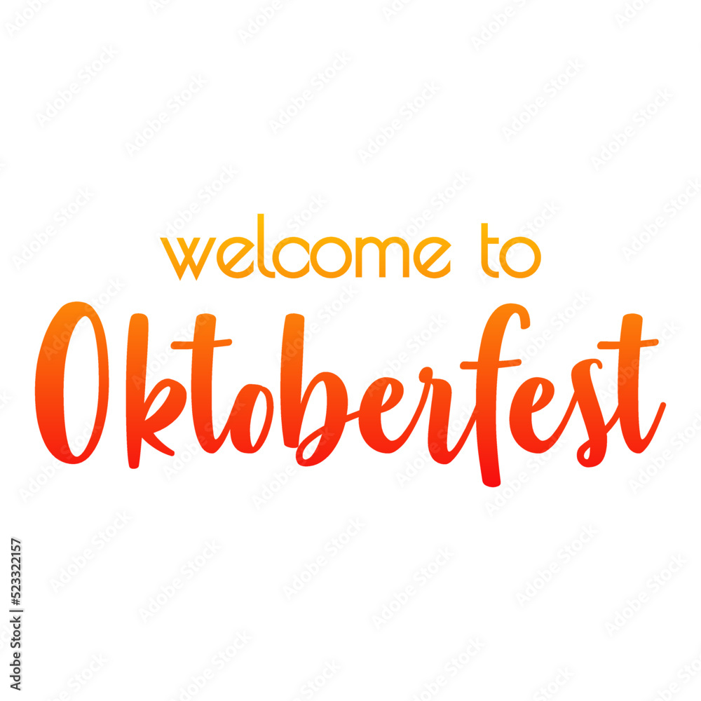Festival de cerveza Oktoberfest. Logotipo con texto welcome to Oktoberfest en inglés en color anaranjado