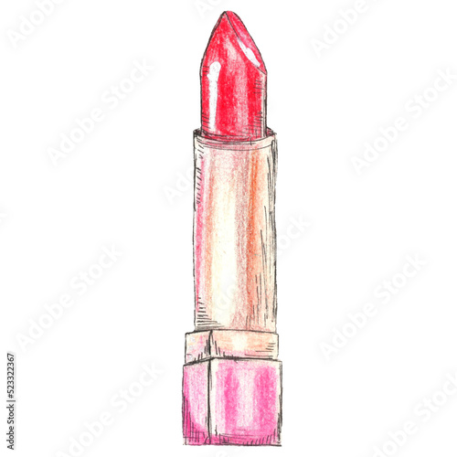 Red lipstick watercolor. Vector fashion illustration.