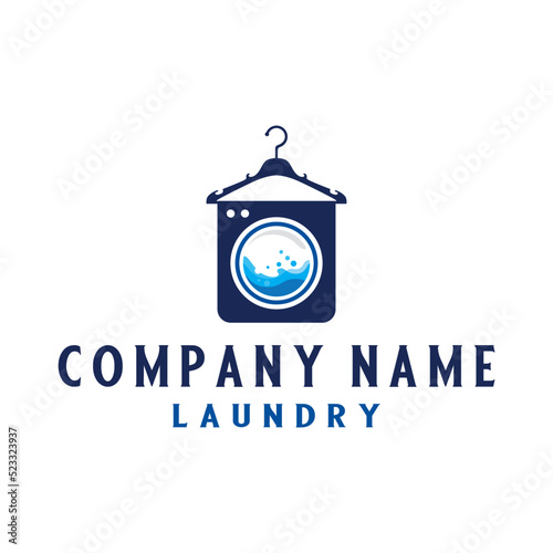 laundry logo design. the concept of a washing machine with water bubbles is suitable for the laundry business.