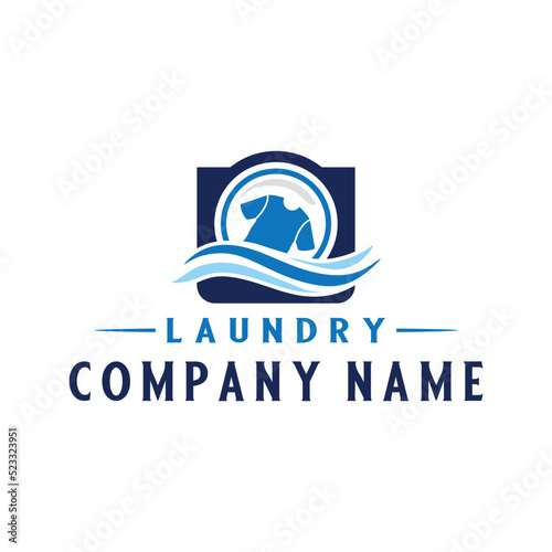 laundry vector logo design. t-shirt concept and water bubbles in the washing machine. for laundry business.