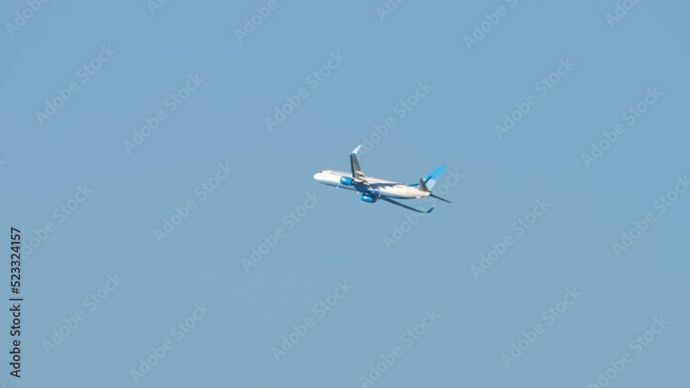 Long shot, Jet airplane fly away, climbing. Tourism and travel concept. Long shot, Jet airplane fly away, climbing. Tourism and travel concept.