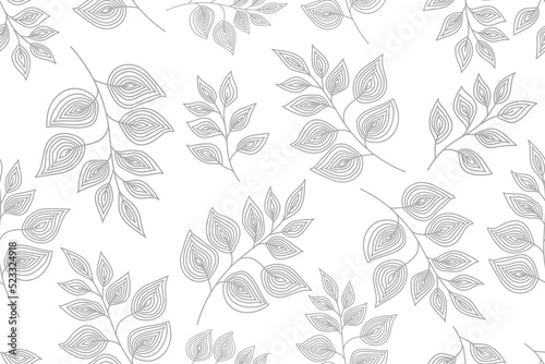 Gray Abstract leaves silhouette seamless pattern. Hand drawn leaf silhouettes. Vector design for paper, fabric