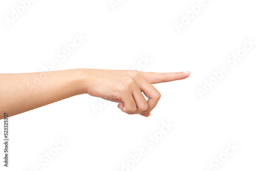 Woman hand pointing photo