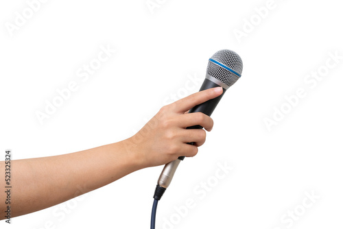 Hand holding microphone