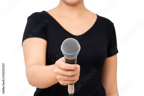 Hand holding microphone