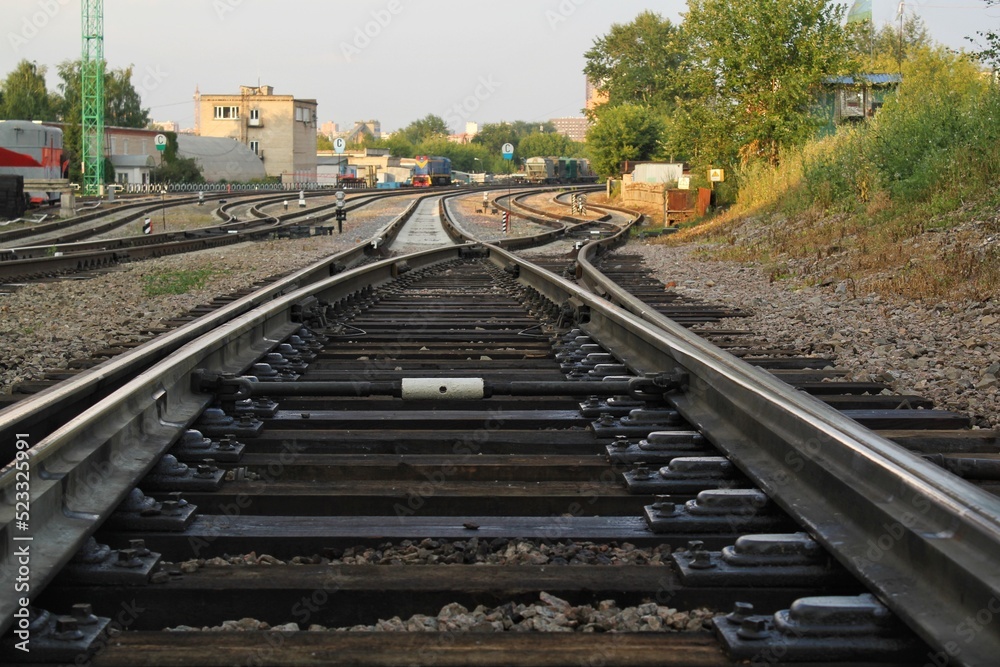 Railway line junction tracks. Railroad travel, tourism.Transportation