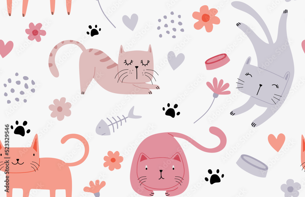 Obraz premium Seamless pattern with different funny cats.