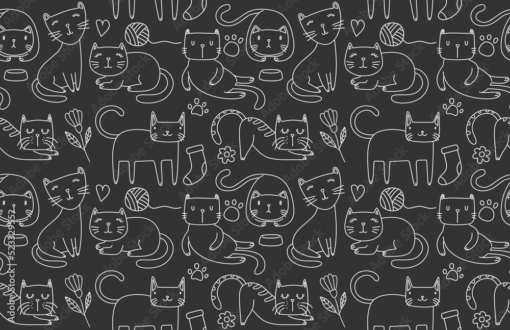 Funny doodle cats sketch.