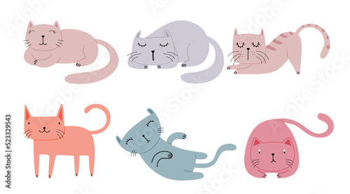 Set of different cartoon cats. isolated on white background.