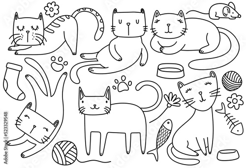Funny doodle cats sketch. vector illustration