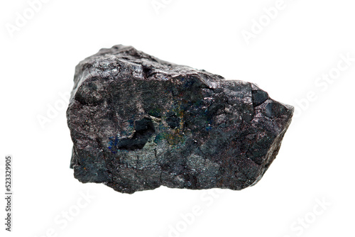 Closeup beautiful coal with metallic color on white background
