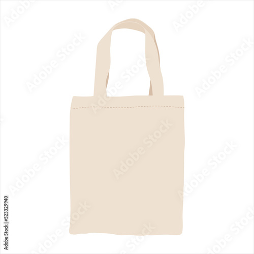 Fabric reusable beige eco bag on a white background. No waste, no plastic. Environmental Protection, caring for planet earth