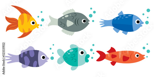 Set Of Various Cartoon Fishes