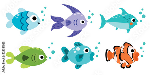 Set Of Various Cartoon Fishes photo
