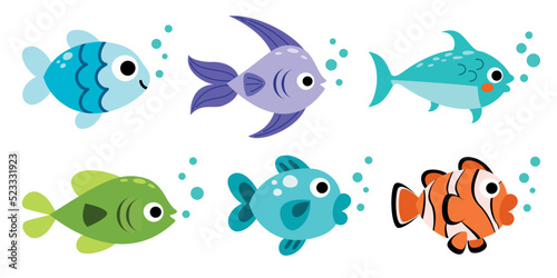 Set Of Various Cartoon Fishes
