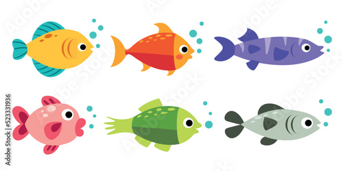 Set Of Various Cartoon Fishes
