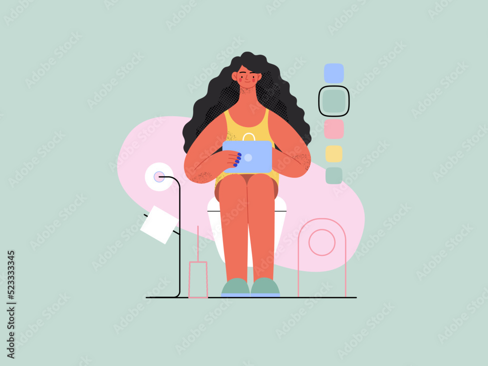 Φωτογραφία Easy shopping - Online shopping and electronic commerce series - modern flat vector concept illustration of a woman in toilet shopping online