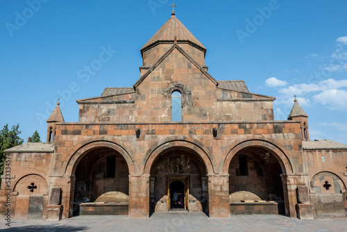 landscape with views of ancient stone buildings and temples on a summer day in Armenia